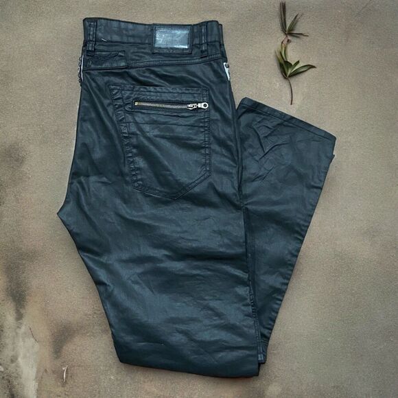 Robin's Jeans Ribbed Moto Zipper Straight Leg Black White Pants Men's 40 x 34 - Picture 1 of 14